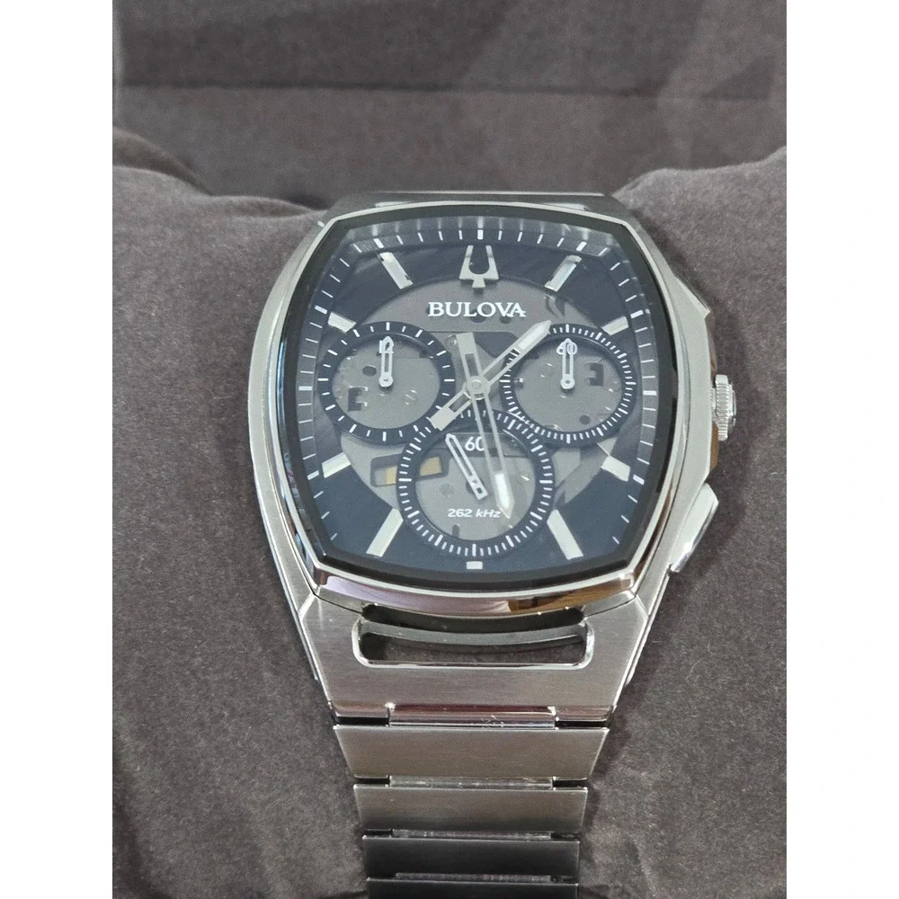 Bulova Precision Chronograph Men's Watch Stainless Steel Black Dial w/ Box - Picture 1 of 10